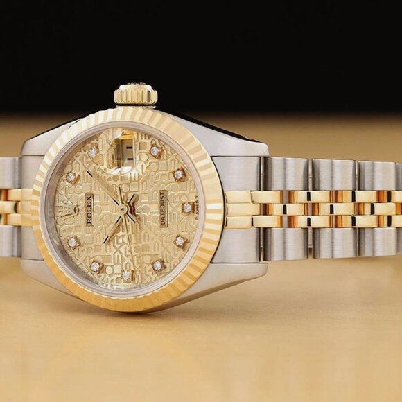 ROLEX LADIES DATEJUST FACTORY JUBILEE DIAMOND DIAL 18K WATCH main image 5